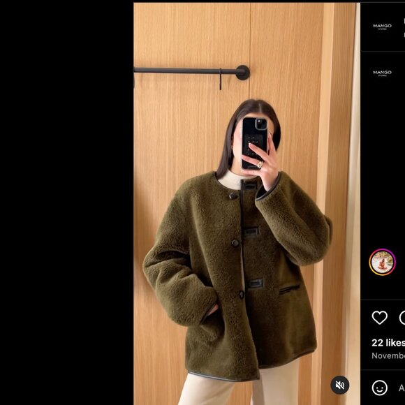 MANGO Olive Green Faux Fur Oversized Jacket  Size M NWT - Picture 7 of 7